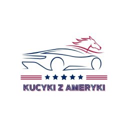 KANDAFI Michał Kansik - Logo firmy 'Kucyki z Ameryki' z sylwetką auta i głową konia. Stylizowany napis, gwiazdy i paski w kolorach flagi USA. Identyfikacja wizualna firmy.