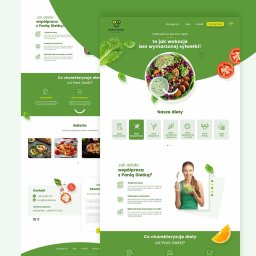 Enterdot.pl - Projekt strony internetowej dietetyka online Pani Dietka z zieloną kolorystyką, prezentujący ofertę diet, galerię posiłków, formularz kontaktowy i dane kontaktowe.