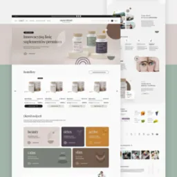 Projekt strony internetowej sklepu online z suplementami diety, prezentujący produkty 'Nano Blend' z podziałem na kategorie 'Bestsellery' i 'Określ swój cel'.