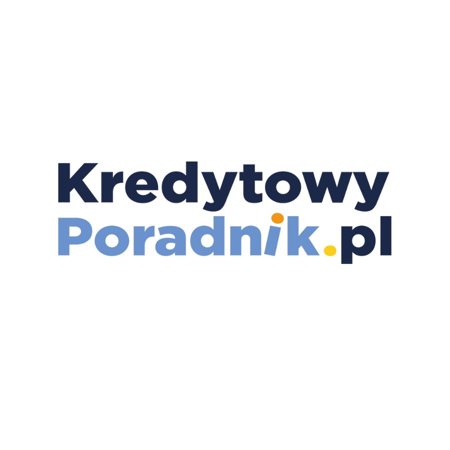 Napis 'Kredytowy Poradnik.pl' w kolorze granatowym i błękitnym na białym tle, z pomarańczowymi elementami graficznymi.