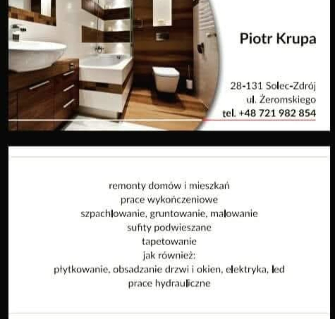 Nowoczesna łazienka z drewnianymi akcentami, widoczna umywalka na szafce, wanna obudowana drewnem i toaleta, prezentacja usług firmy z Solca-Zdroju.