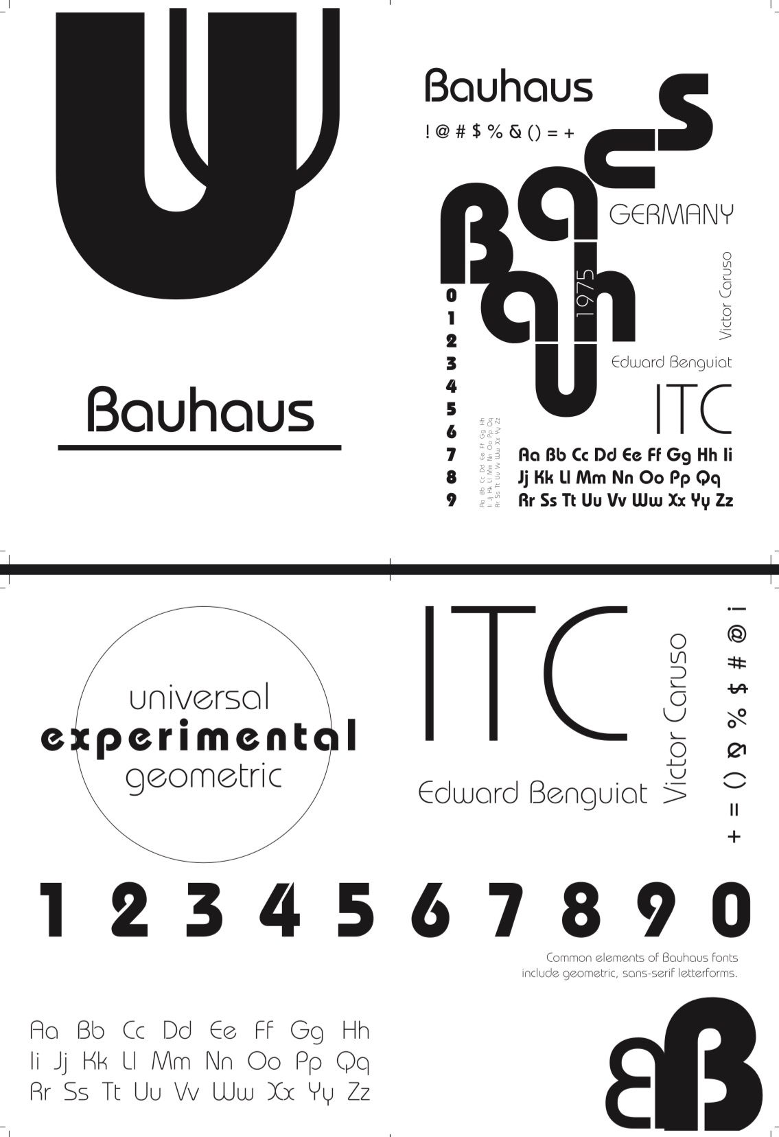 Typograficzny projekt ulotki dotyczącej czcionki ITC Bauhaus