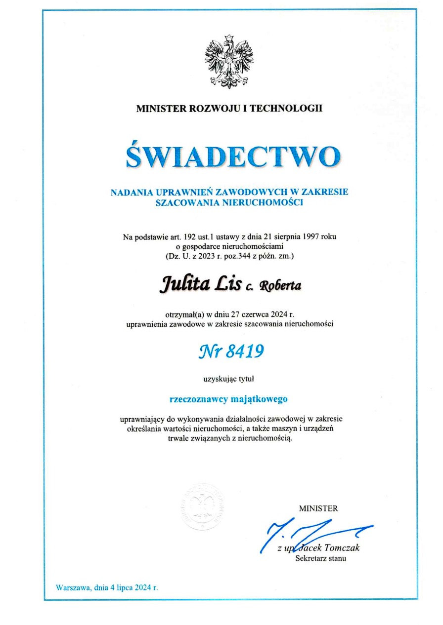 Świadectwo nadania uprawnień zawodowych