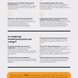 Grafika z ofertą usług biura rachunkowego: pełna księgowość, optymalizacja podatkowa, deklaracje VAT i CIT, zwroty VAT z zagranicy, reprezentacja przed urzędami.