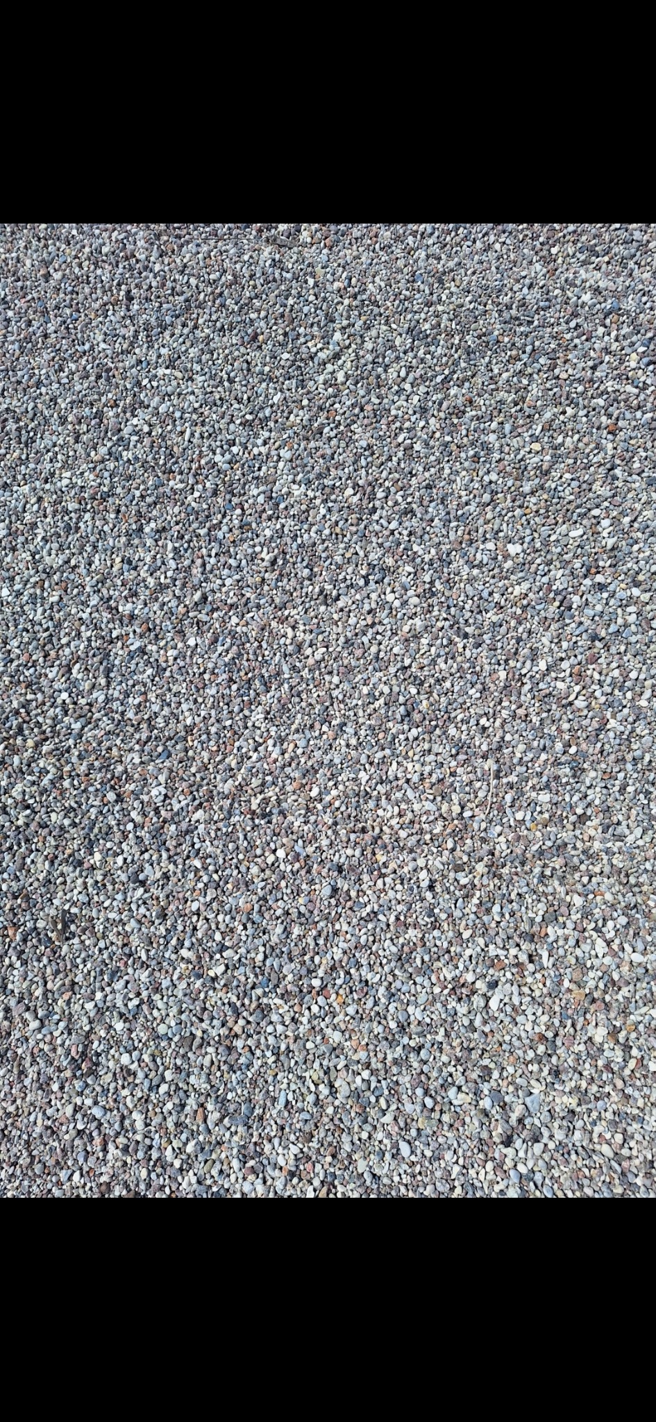 Drobny, szary żwir o zróżnicowanej kolorystyce kamieni, tworzący jednolitą powierzchnię, widziany z bliska, z delikatnym oświetleniem.