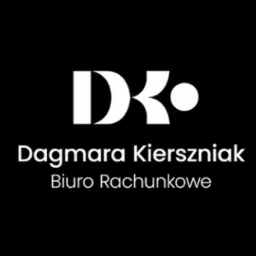 Logo biura rachunkowego Dagmara Kierszniak na czarnym tle, z inicjałami DK w nowoczesnej formie graficznej.
