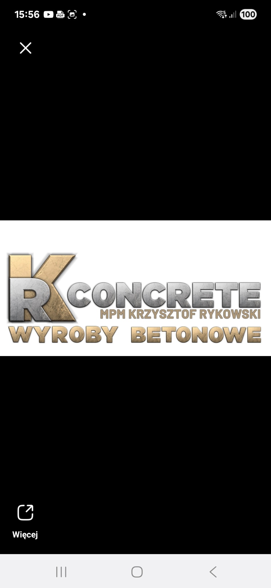 Logo firmy 'K Concrete MPM Krzysztof Rykowski' z hasłem 'Wyroby betonowe'. Napis w odcieniach szarości i złota, stylizowany na beton.
