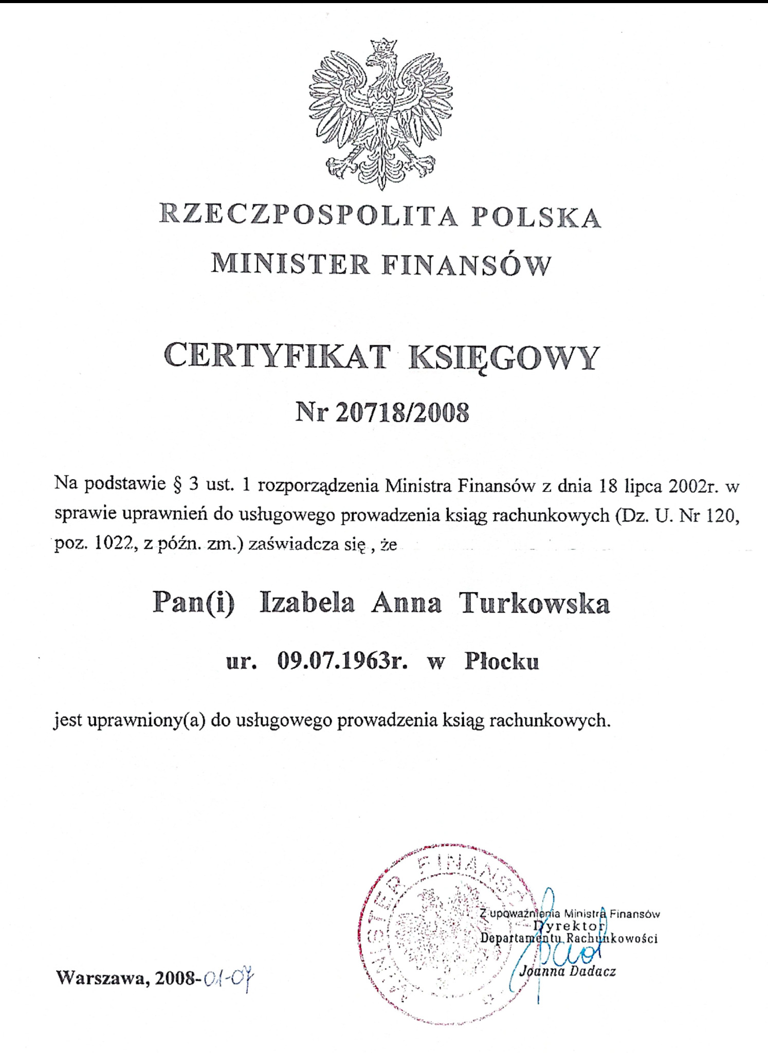 Certyfikat księgowy