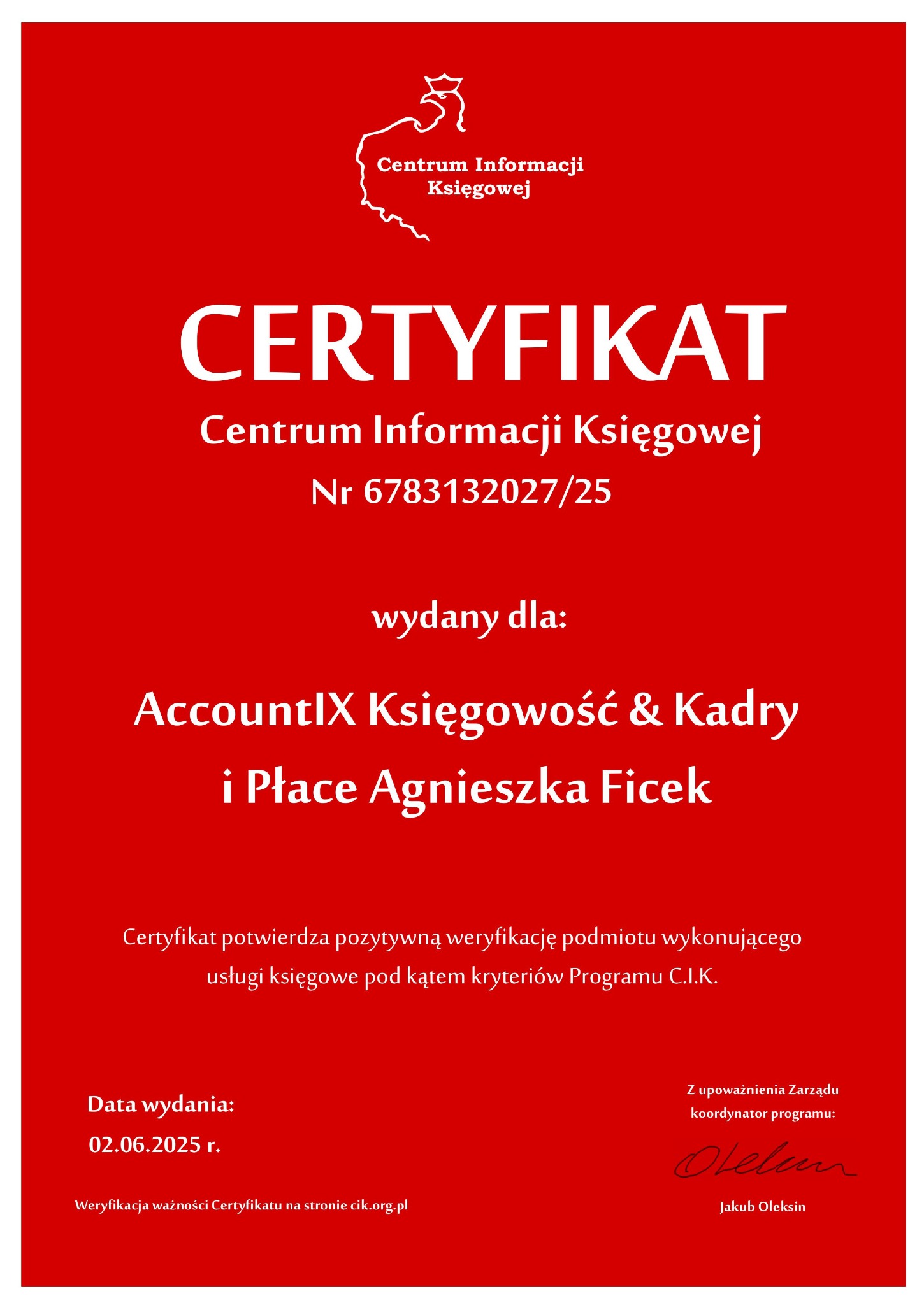 Certyfikat księgowego