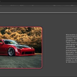 MDS SOFTWARE SOLUTIONS GROUP SPÓŁKA Z OGRANICZONĄ ODPOWIEDZIALNOŚCIĄ - Strona internetowa z prezentacją czerwonego, sportowego samochodu na tle jesiennego krajobrazu. Tekst obok pojazdu podkreśla jakość, personalizację i innowacyjne podejście.