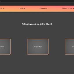 MDS SOFTWARE SOLUTIONS GROUP SPÓŁKA Z OGRANICZONĄ ODPOWIEDZIALNOŚCIĄ - Panel klienta strony internetowej z napisem 'Zalogowałeś się jako Klient!' i trzema przyciskami: Twoje zamówienia, Twoje usługi, Zmiana danych. W górnej części nawigacja strony: Strona Główna...