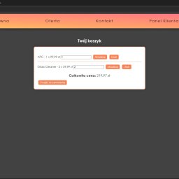 MDS SOFTWARE SOLUTIONS GROUP SPÓŁKA Z OGRANICZONĄ ODPOWIEDZIALNOŚCIĄ - Widok koszyka w sklepie internetowym z podsumowaniem zamówienia, zawierający listę produktów (APC i Glass Cleaner), ich ilości, ceny jednostkowe i łączną kwotę do zapłaty (219,97 zł), z przyciskiem...