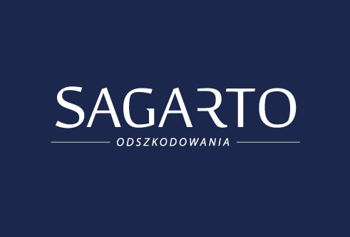 Logo firmy Sagarto Odszkodowania w Warszawie, biały tekst na ciemnoniebieskim tle.