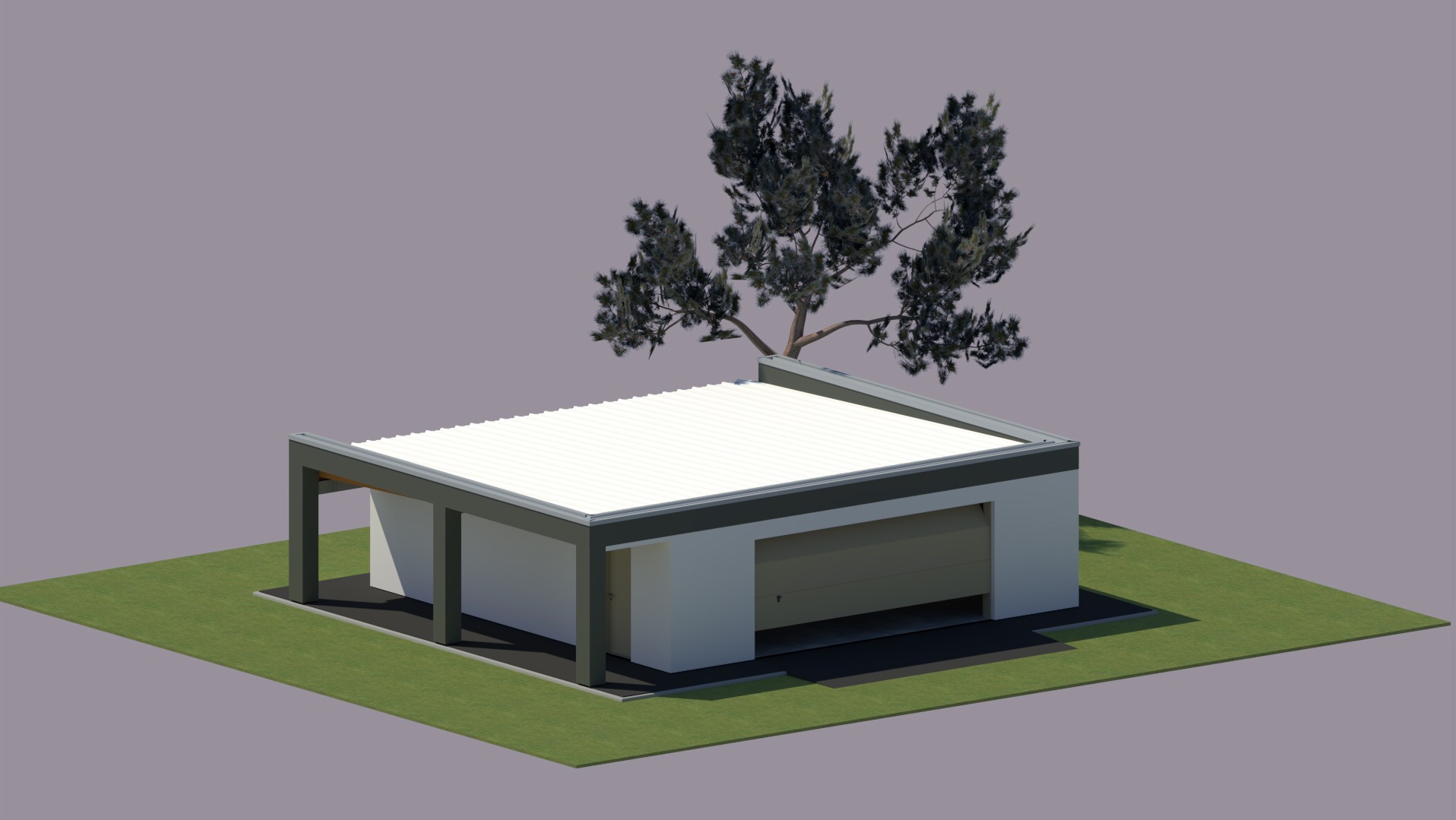 Realizacja projektu garażu dwustanowiskowego z dachem płaskim.