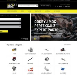 Sellflow Sp. z o.o. - Strona główna sklepu internetowego z częściami samochodowymi Expert Parts, z wyszukiwarką części po marce, modelu i typie pojazdu, prezentująca popularne kategorie produktów, takie jak filtry...