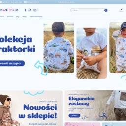 Sellflow Sp. z o.o. - Projekt strony internetowej sklepu z odzieżą dziecięcą, prezentujący kolekcję ubrań z motywem traktora na tle pola zboża.