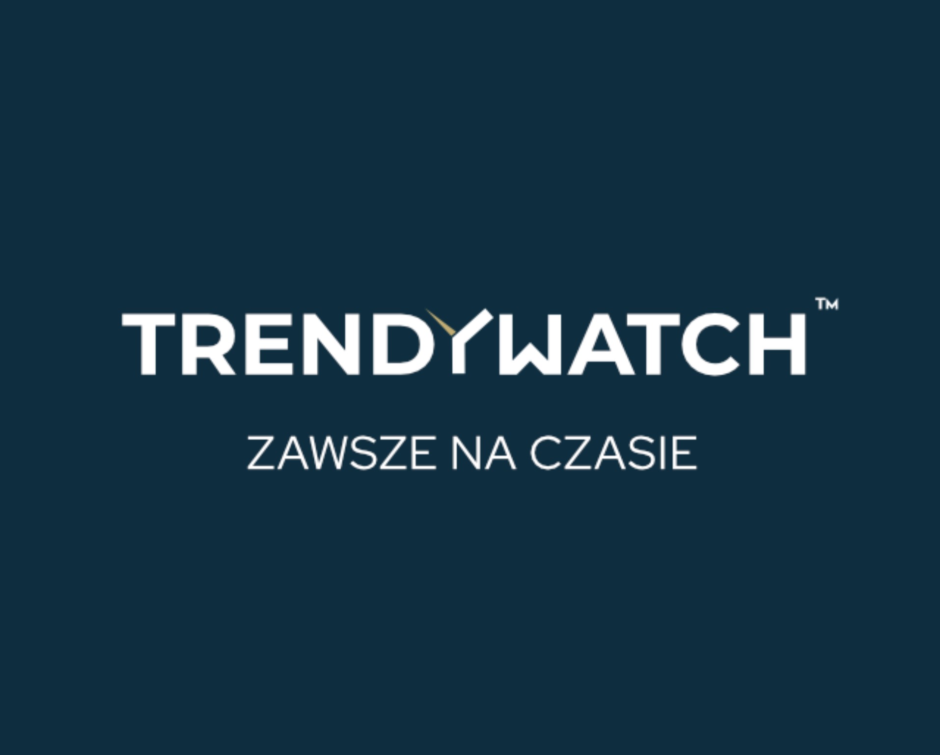 Logo firmy Trendywatch z Lublina na ciemnoniebieskim tle, z hasłem 'Zawsze na czasie' poniżej.