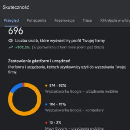 korekta ustawień i regularne publikacje na wizytówce google - wynik w postaci znaczącego wzrostu wyświetleń firmy
