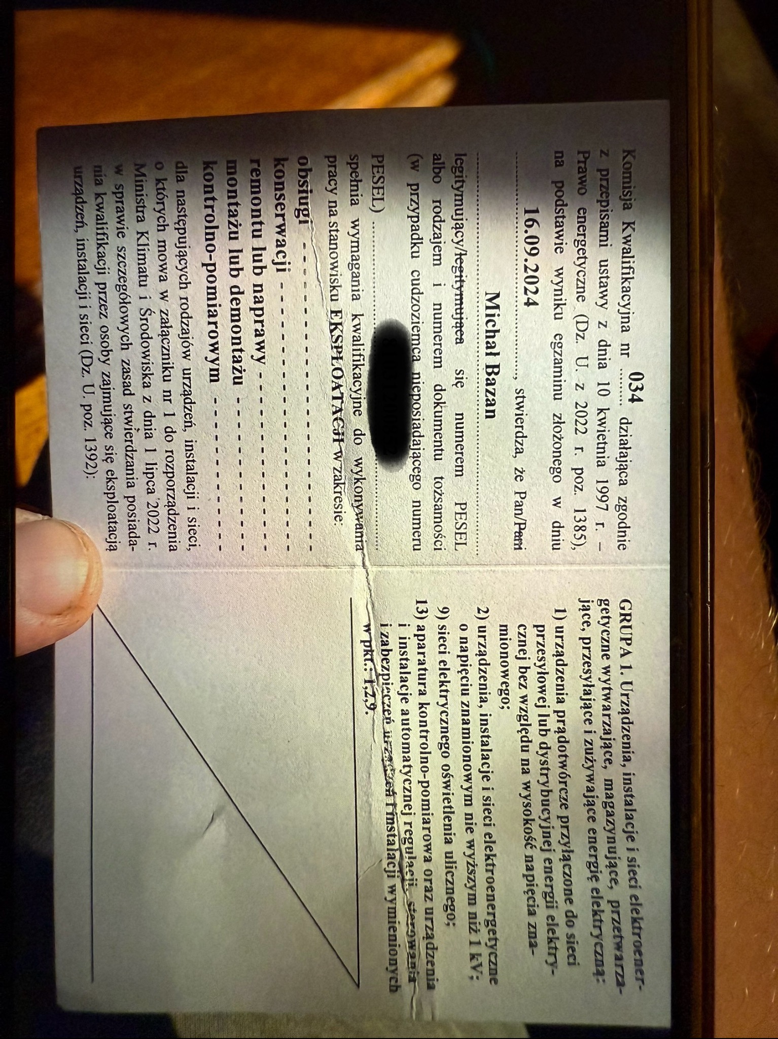 Aktualne uprawnienie sep