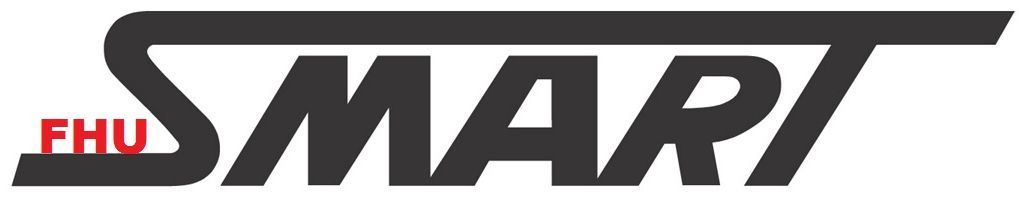 Logo firmy FHU SMART w kolorach czarnym i czerwonym, nazwa firmy pisana dużą czcionką.