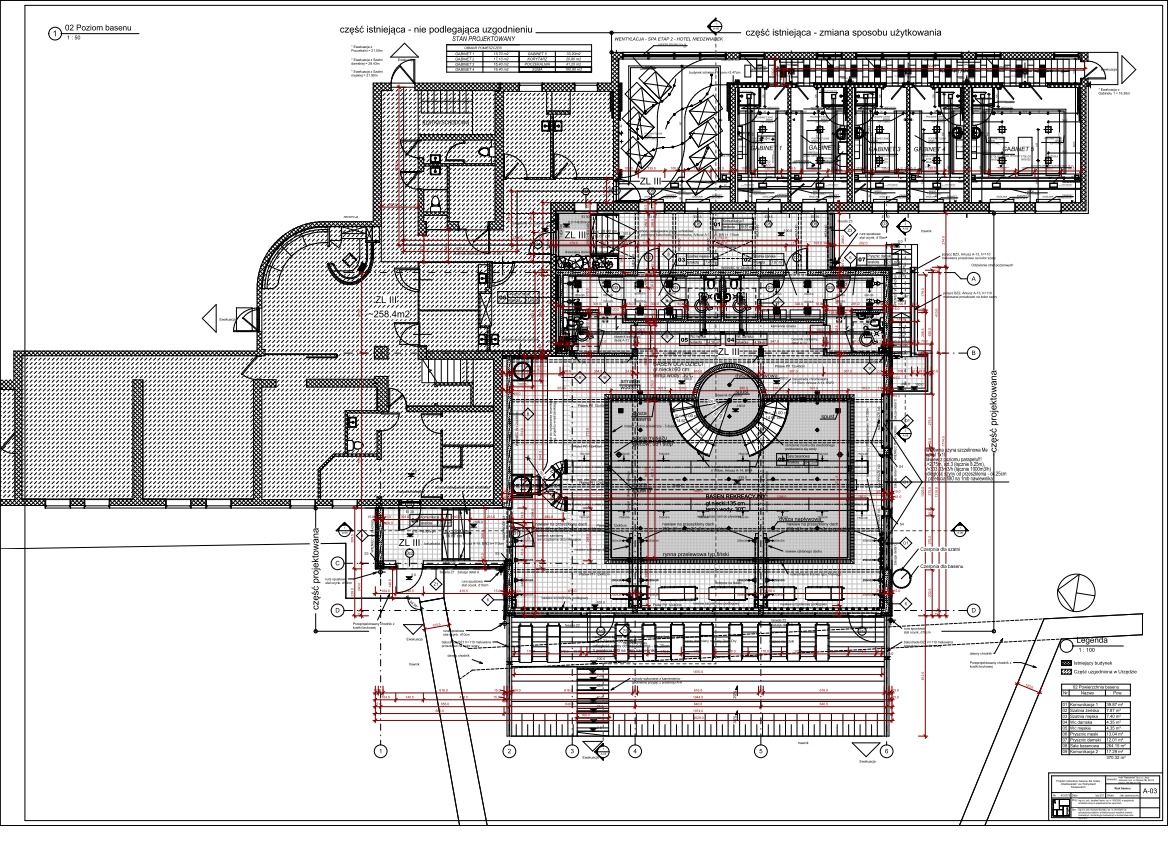 Projekt basenu w kompleksie hotelowym 'Niedźwiadek' we Wdzydzach.
