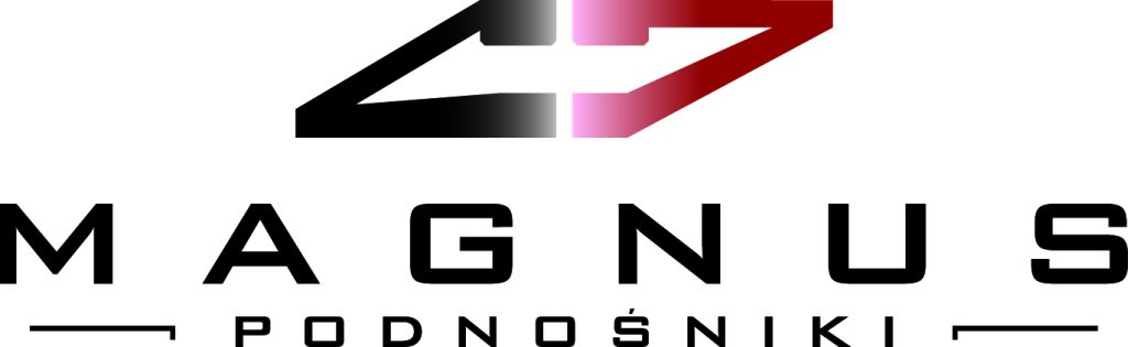 Logo firmy MAGNUS Podnośniki z symbolem graficznym w odcieniach czerni i różu.