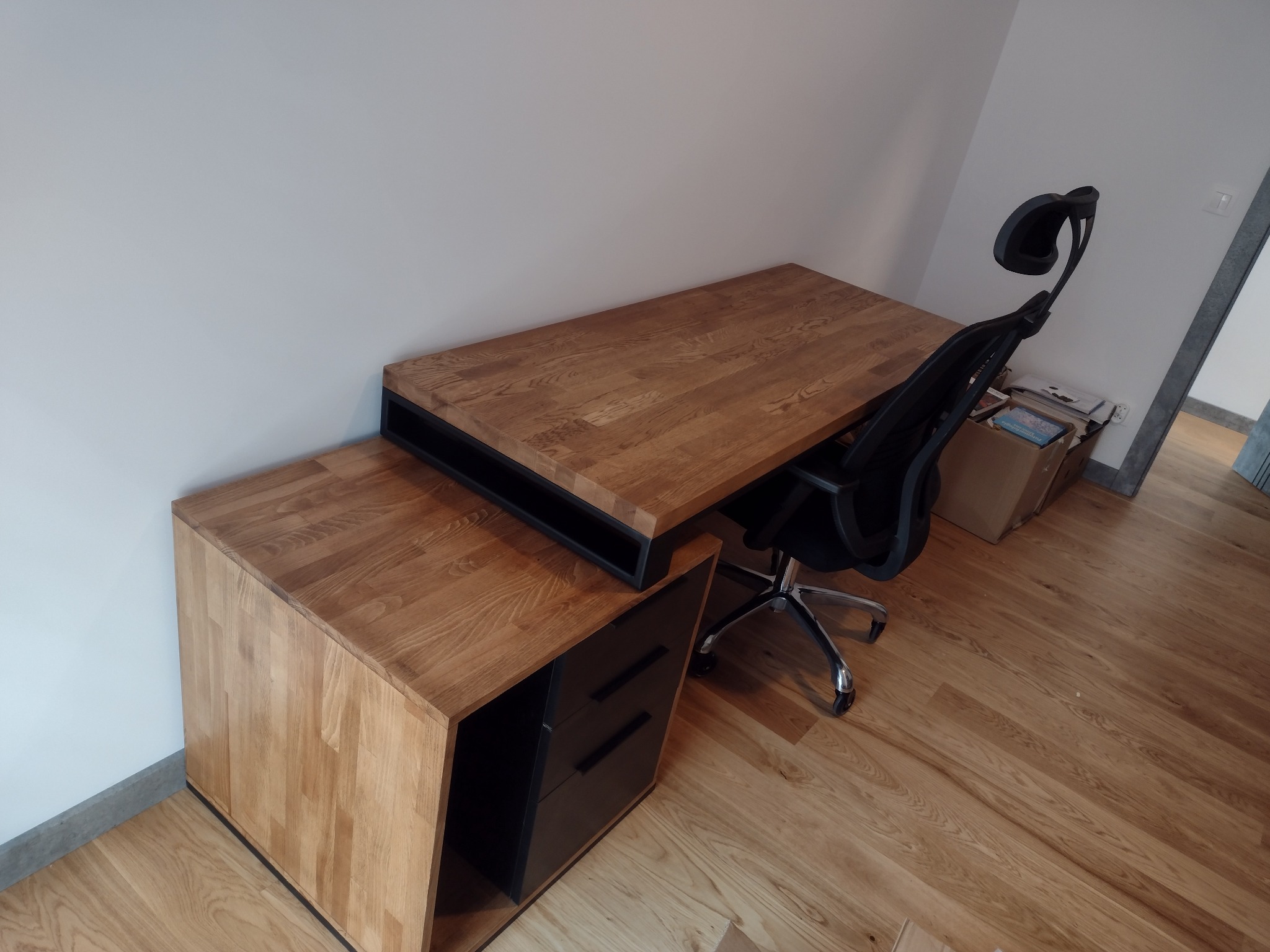 Modułowe biurko z ruchomą komódką dąb+stal
