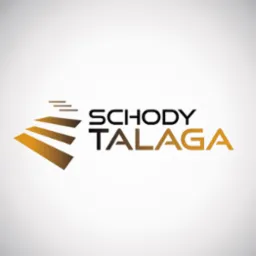 Logo firmy Schody Talaga z graficznym symbolem schodów w odcieniach brązu i złota.