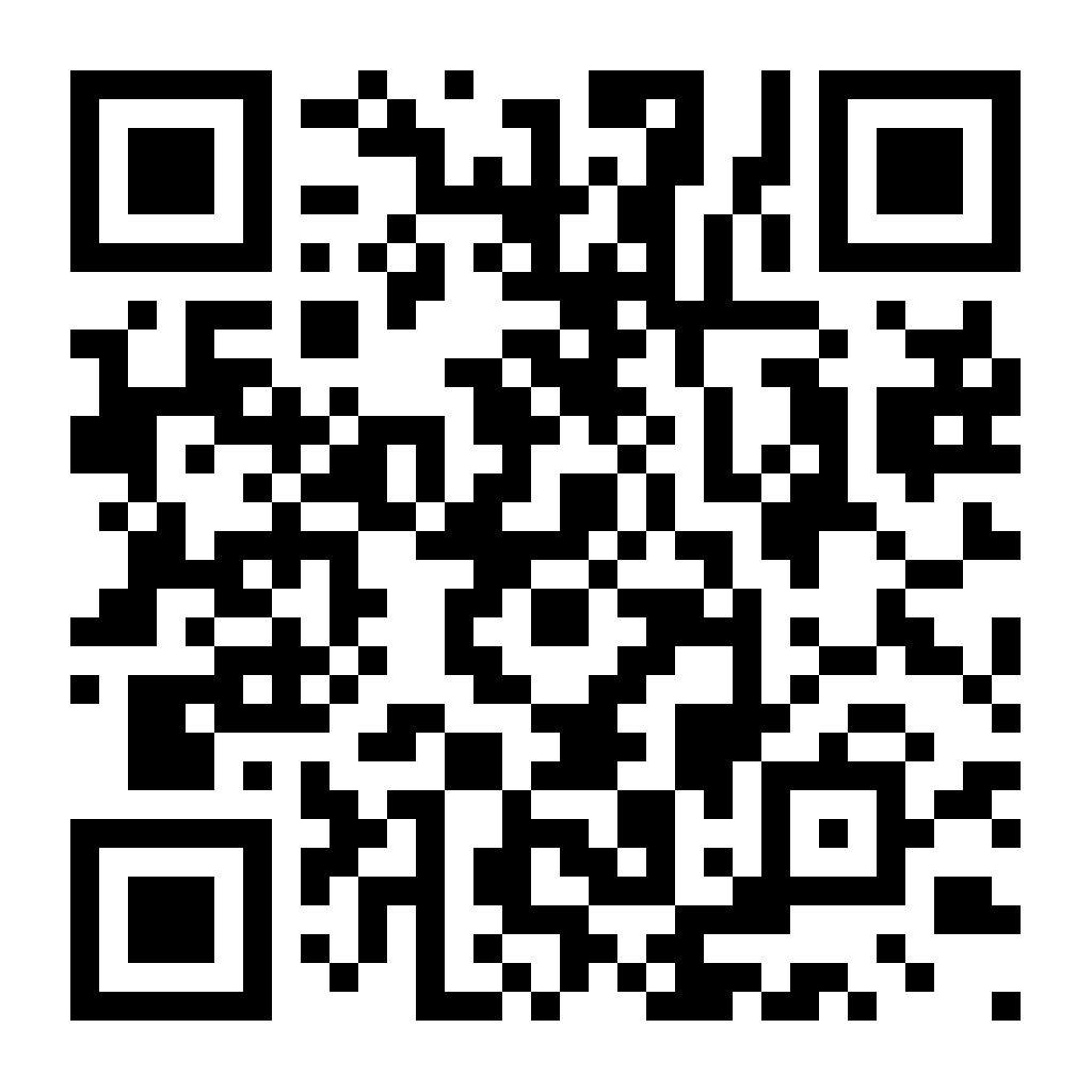 Czarno-biały kod QR z wyraźnymi kwadratami w rogach, przeznaczony do skanowania i odczytu danych.