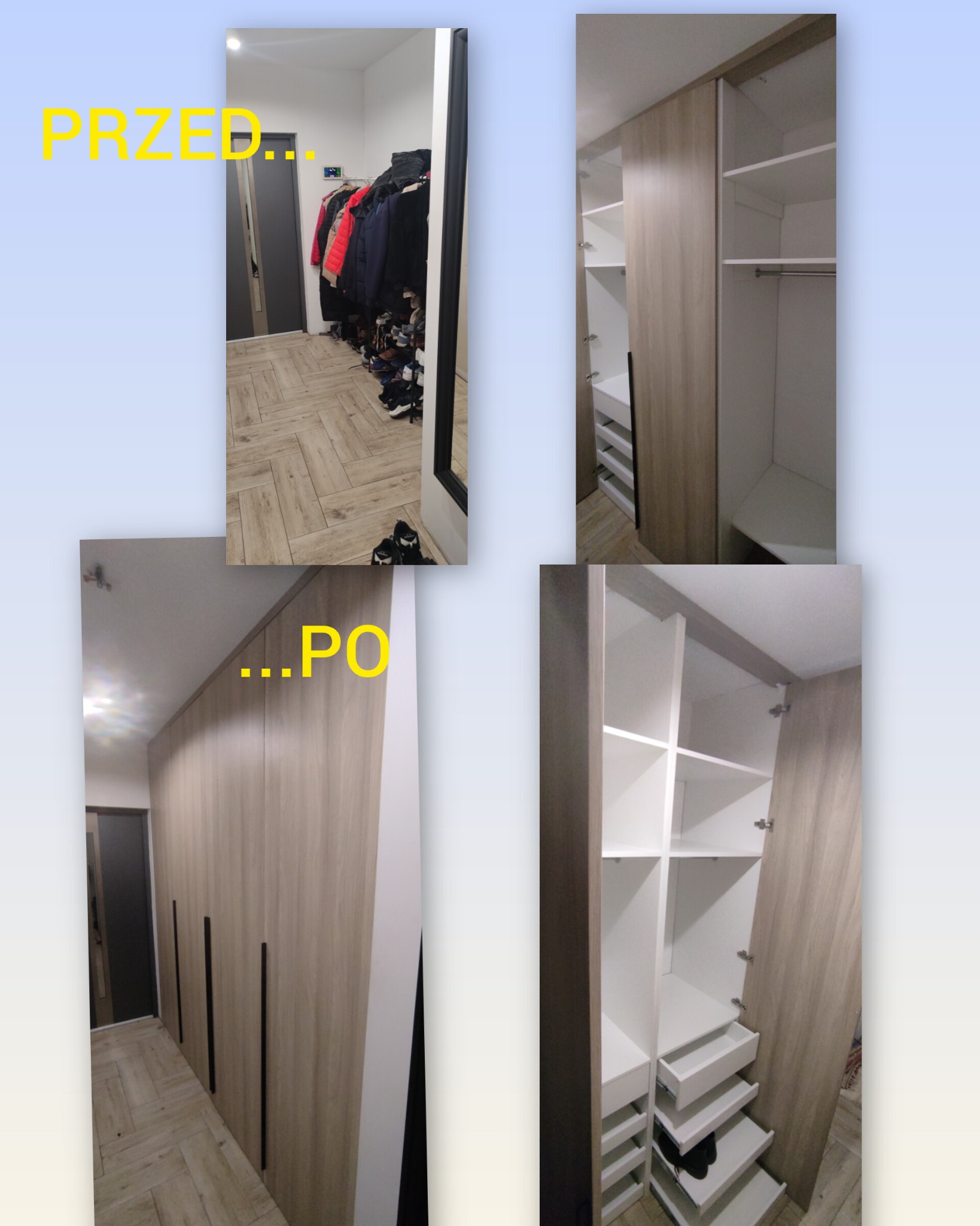 Zabudowa wnęki 2.6m na 2.6m płyta Kronospan środek biały