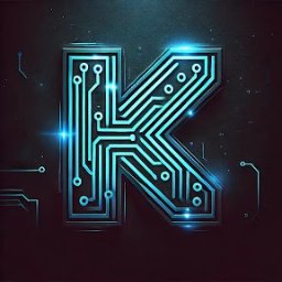 Kamil Woźniak - Neonowa litera K z obwodem drukowanym na ciemnym tle. Grafika w stylu high-tech, z subtelnymi refleksami świetlnymi, sugerująca nowoczesne technologie i innowacje.