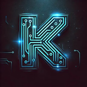 Neonowa litera K z obwodem drukowanym na ciemnym tle. Grafika w stylu high-tech, z subtelnymi refleksami świetlnymi, sugerująca nowoczesne technologie i innowacje.
