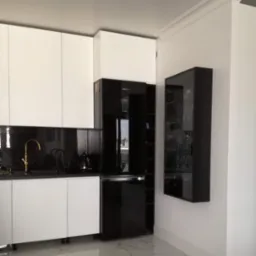 Kuchnia fronty lakierowane biały mat z czarnymi dodatkami