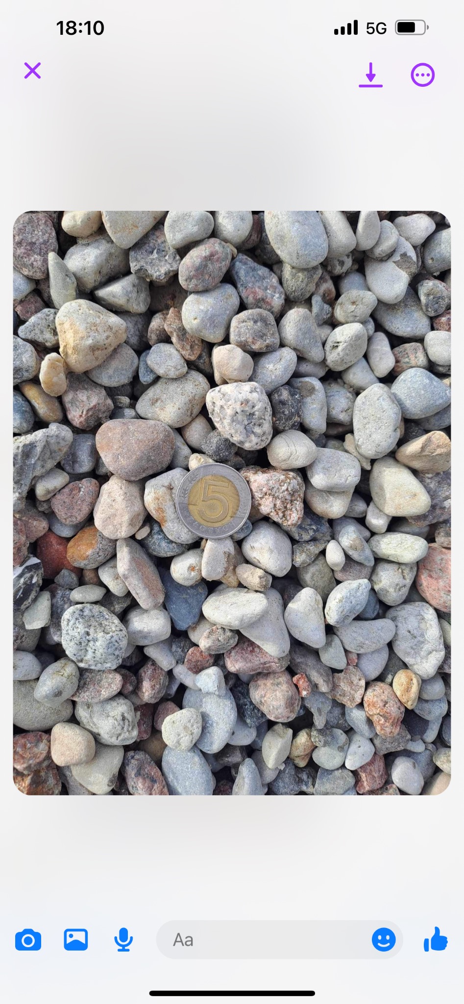 Różnokolorowe otoczaki o zróżnicowanej wielkości, z monetą 5 zł dla skali.