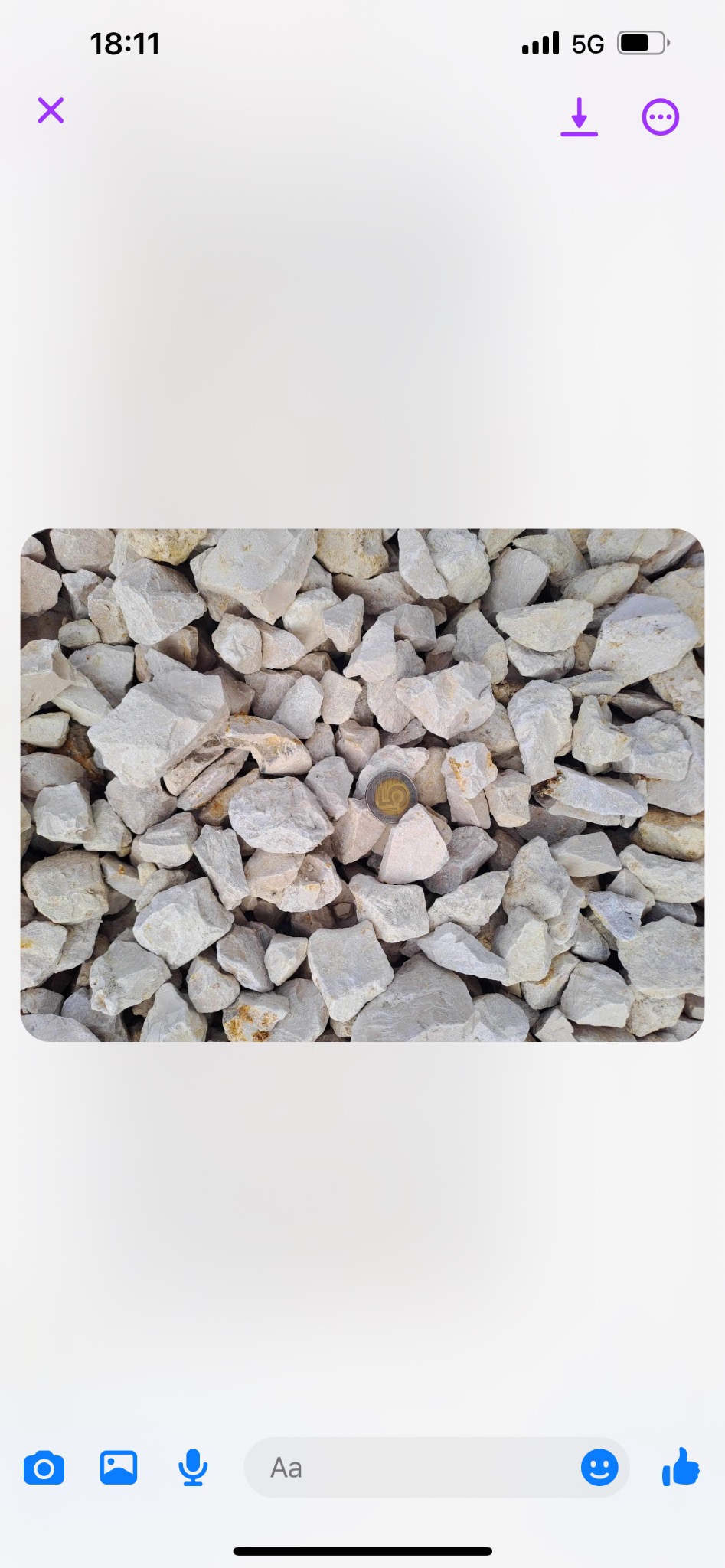 Jasnoszare kamienie różnej wielkości, z monetą pięciozłotową dla skali, ułożone na płasko.