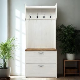 Szafka do przedpokoju z wieszakami oraz dolnymi szafkami na buty.