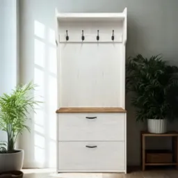 Szafka do przedpokoju z wieszakami oraz dolnymi szafkami na buty.