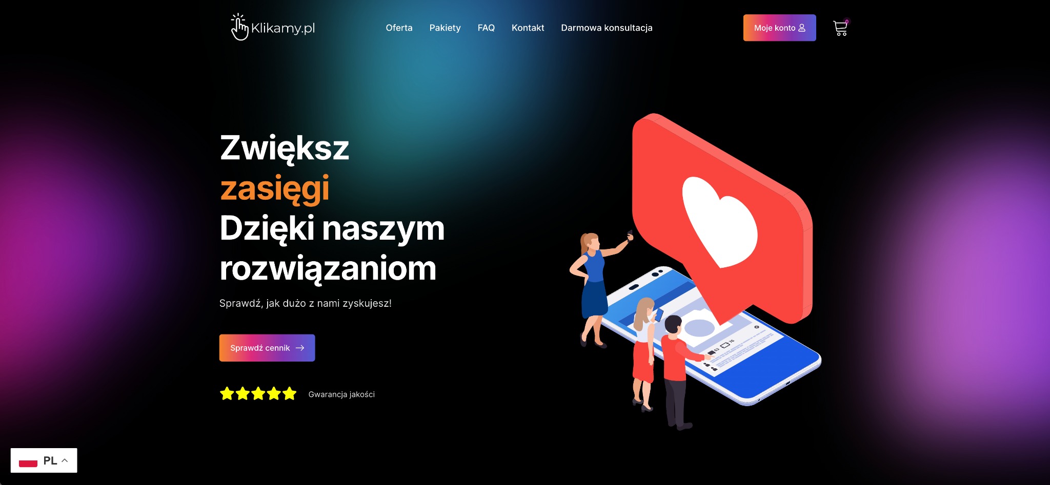 Strona internetowa ze sklepem dla firmy zajmującej się rozwojem kont na instagramie