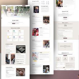GOLDSIDE Piotr Czopik - Prezentacja responsywnego projektu strony internetowej z beżowym tłem, przedstawiająca różne sekcje witryny, w tym nagłówek z logo, opis produktu, obszary działania, opinie i formularz kontaktowy.