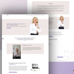 GOLDSIDE Piotr Czopik - Strona internetowa z wizerunkiem uśmiechniętej kobiety, oferująca coaching osobisty i biznesowy, z widocznymi sekcjami o opiniach, podejściu i możliwości konsultacji.