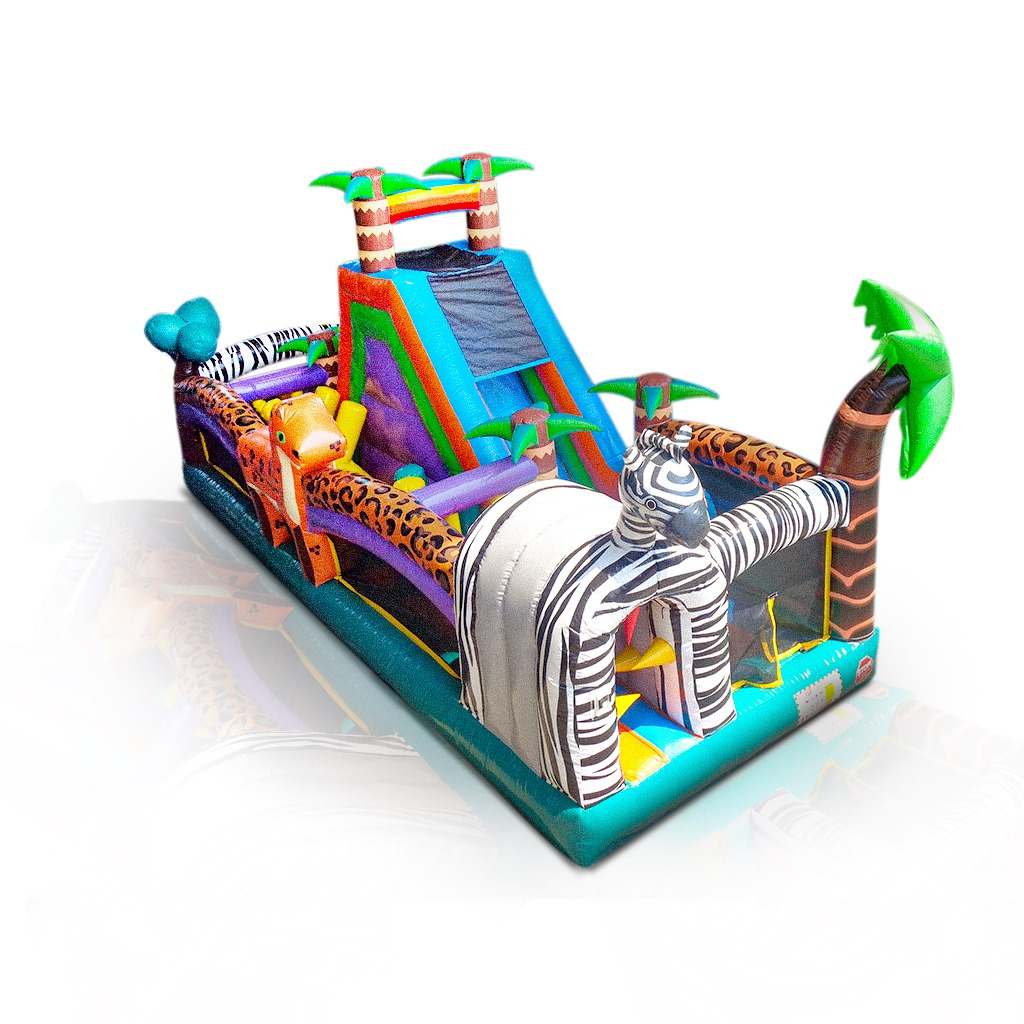 Tor przeszkód Afryka, czyli dmuchaniec w której dzieci mierzą swoje siły na różnych dmuchanych przeszkodach.