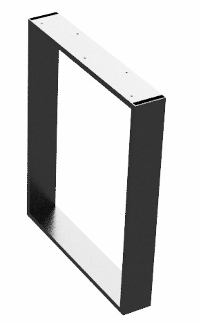 Metalowa rama w kształcie prostokąta, prawdopodobnie element konstrukcyjny, widoczne otwory montażowe.