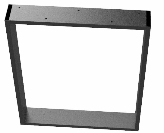 Metalowa rama w kształcie kwadratu, z widocznymi otworami montażowymi na górnej belce, prezentowana na białym tle.