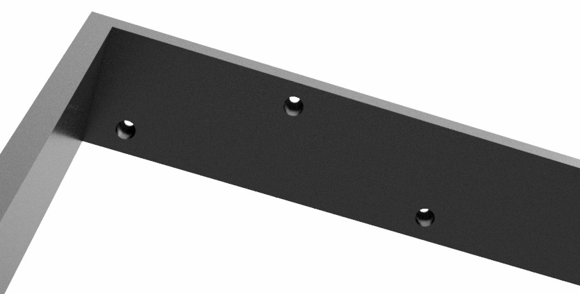 Fragment konstrukcji metalowej z otworami montażowymi, widok z bliska, oświetlenie studyjne.