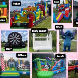 Baza Magdalena Ciupa - Zestaw dmuchańców o różnej tematyce: Minionki, Robot, Smok, Spider, Dart, Piłkarz, Panda, Stitch, Biały Zamek, Chemik, Goryl, Boisko, Piana Party. Atrakcje na imprezy.