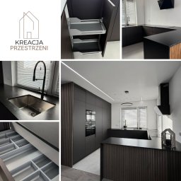 Nowoczesna kuchnia z naturalnym blatem granitowym i podwieszanym zlewem TEKA. Oświetlenie liniowe LED wprowadza przytulną atmosferę, a osprzęt AGD Electrolux oraz systemy Blum i Peca zapewniają wygodę użytkowania. To idealne miejsce do gotowania i relaksu!