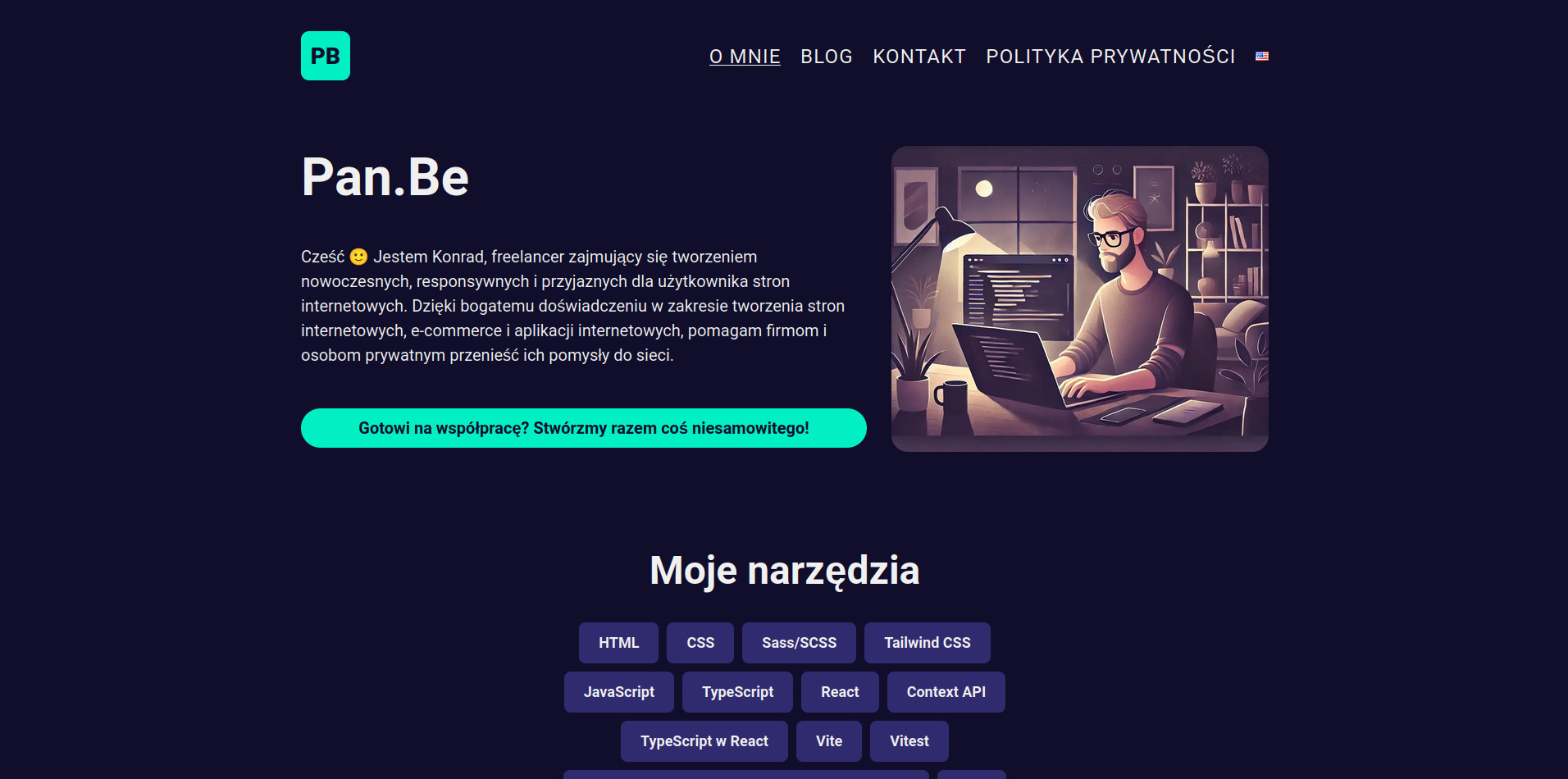 Prosta strona wizytówka z sekcją bloga, używająca zbudowany od podstaw temat wordpress w opraciu o projekt graficzny