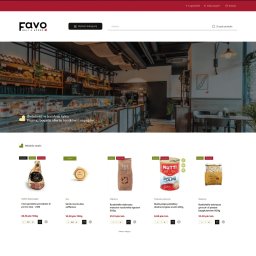 JSON CREW SPÓŁKA Z OGRANICZONĄ ODPOWIEDZIALNOŚCIĄ - Widok strony internetowej sklepu spożywczego z produktami włoskimi, prezentujący logo sklepu, menu, pasek wyszukiwania oraz ofertę produktów takich jak wędliny, sery i makarony.