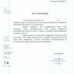 PROFUNDER CONSULTING Krzysztof Hawranik - Referencje - opracowanie specjalistycznych analiz strategicznych