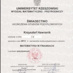 Świadectwo ukończenia studiów podyplomowych
